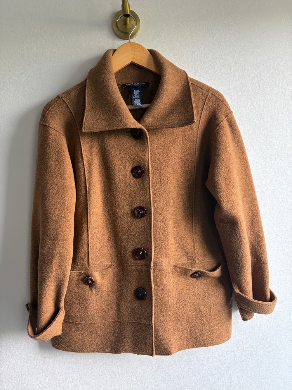 Jones New York Camel Pea Coat with Button Front